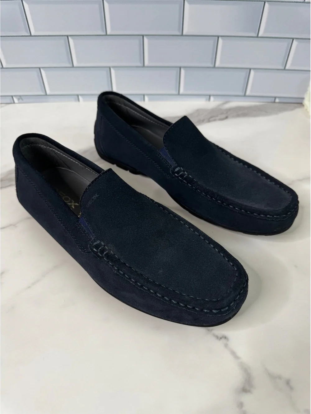 Geox Respira Men’s Navy Suede Driving Loafers Slip On Moc Toe US 11 New